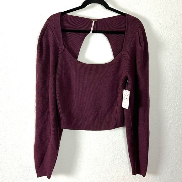 Free People Saffron Top in Pomegranate Wine Small NWT NEW Puff Sleeve Open Back - Picture 3 of 14